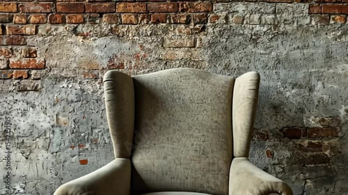 Vintage Wingback Chair Against Brick Wall