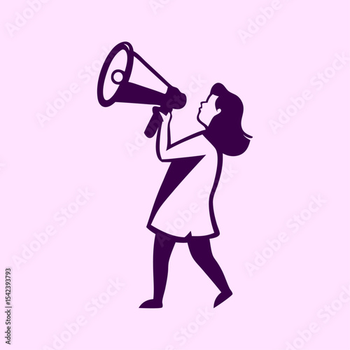 Woman with Megaphone Vector — Protest, Public Speaking, and Activism Silhouette Illustration