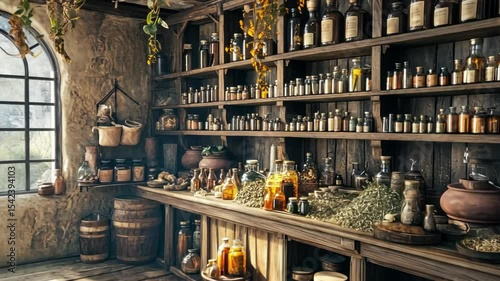 A Medieval Alchemist's Workshop: A Realm of Potions and Herbs