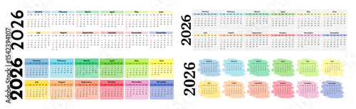 Set of calendars for 2026 isolated on a white background