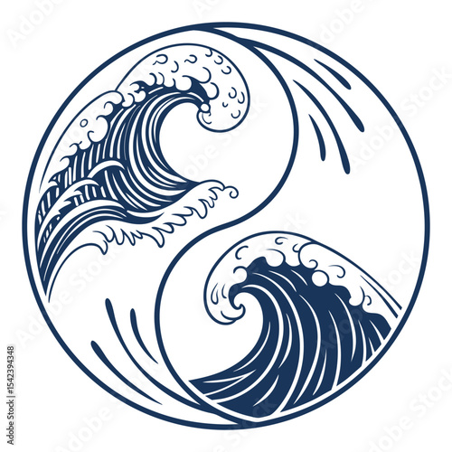 Abstract water wave icon in circular badge vector