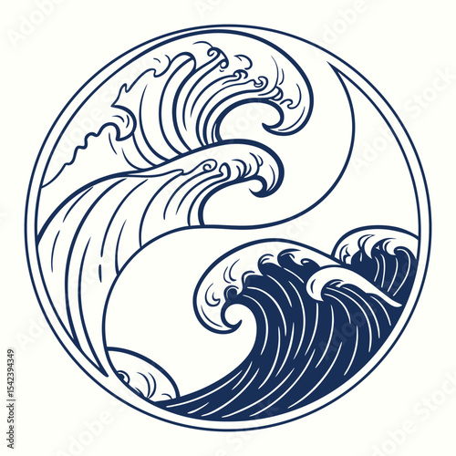 Japanese-inspired wave crest in modern vector art