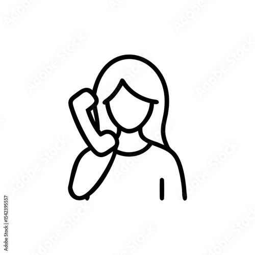 Black Line Drawing Woman Long Hair Using Retro Telephone Handset Office Communication Icon