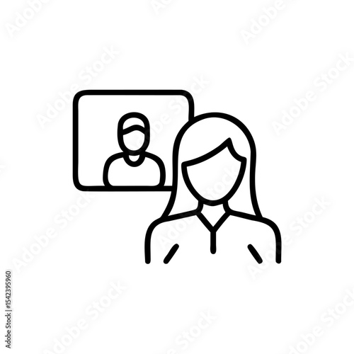 Black Outline Icon Woman Video Conference Call Meeting Online Communication Handmade