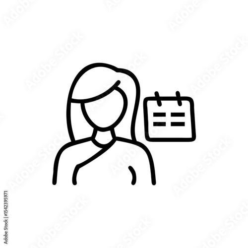 Line Art Illustration Woman Long Hair Calendar Appointment Schedule Handmade Design