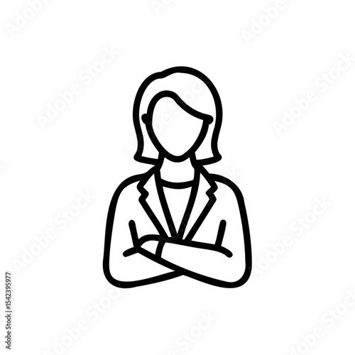 Black and White Line Drawing of Woman with Arms Crossed Wearing a Jacket vector