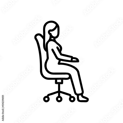 Black Line Art Illustration Woman Sitting Office Chair Comfortable Posture Handmade