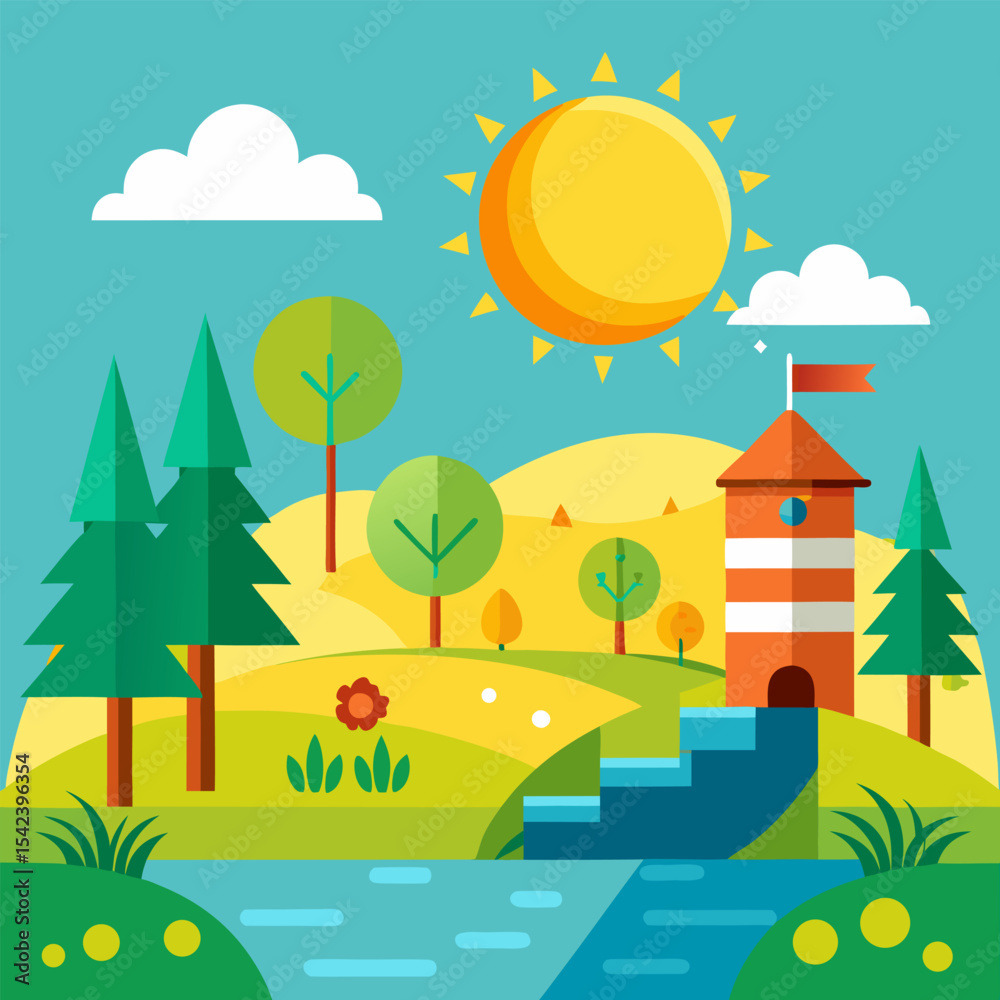 Fototapeta premium summer landscape with houses