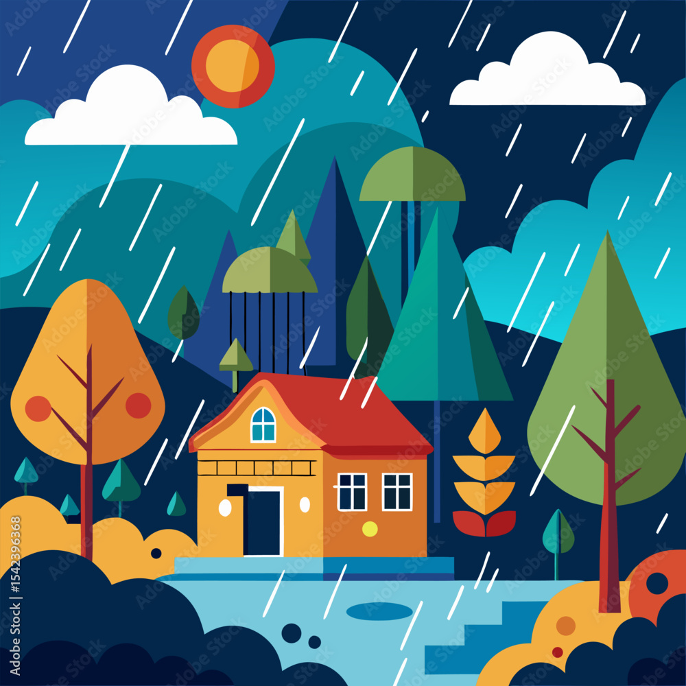 Fototapeta premium houses in the rain