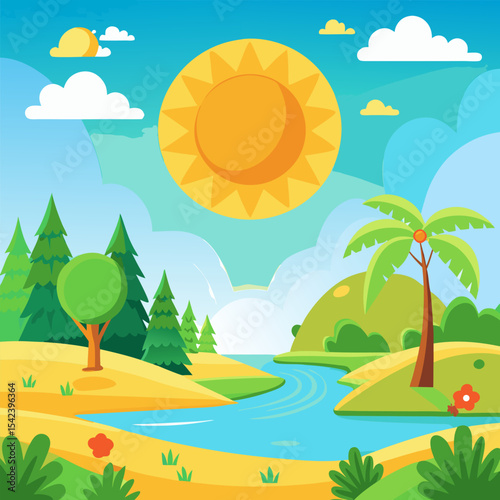 summer landscape vector illustration