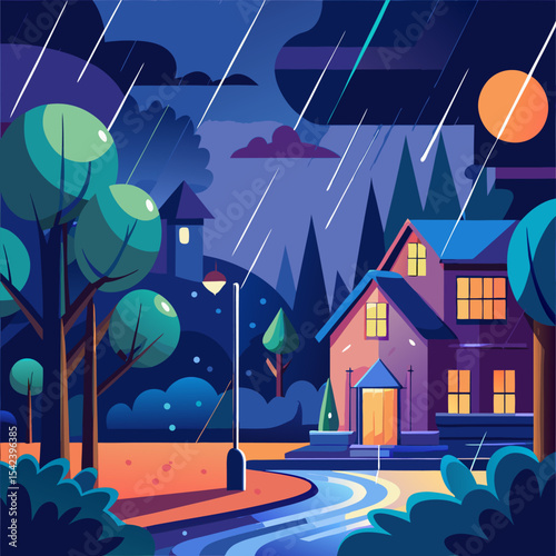 rainy night vector