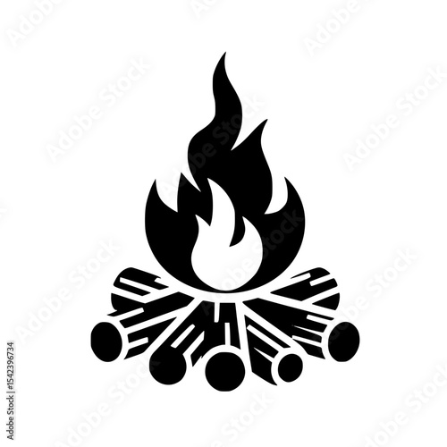 Minimalist Campfire with Logs Silhouette – Black SVG Clipart Icon