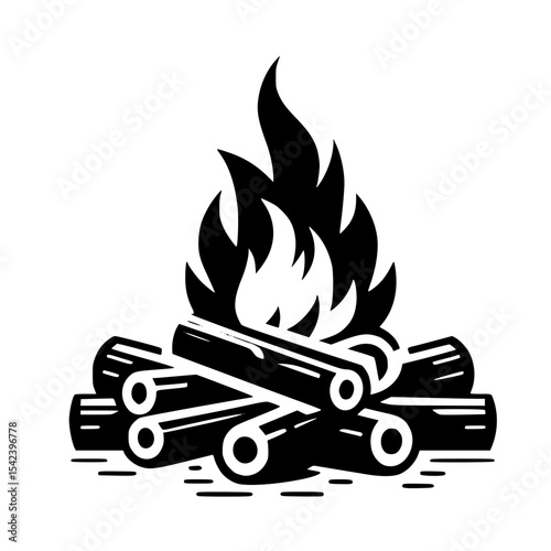Minimalist Campfire with Logs Silhouette – Black SVG Clipart Icon