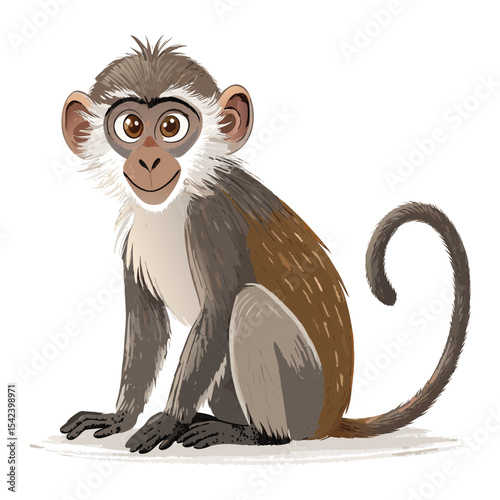 A charming cartoon monkey stands with a friendly smile, showcasing its playful nature
