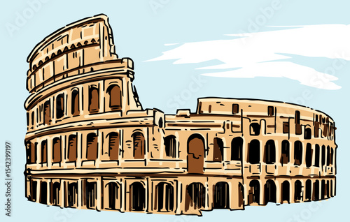 Iconic view of the ancient Colosseum in Rome, showcasing its majestic architecture and timeless historical charm.