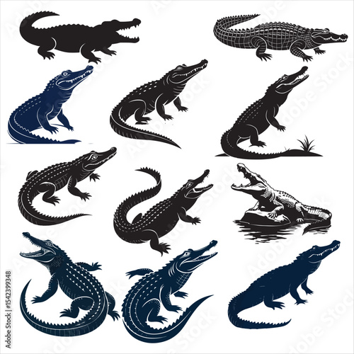 crocodile silhouette vector illustration on white background