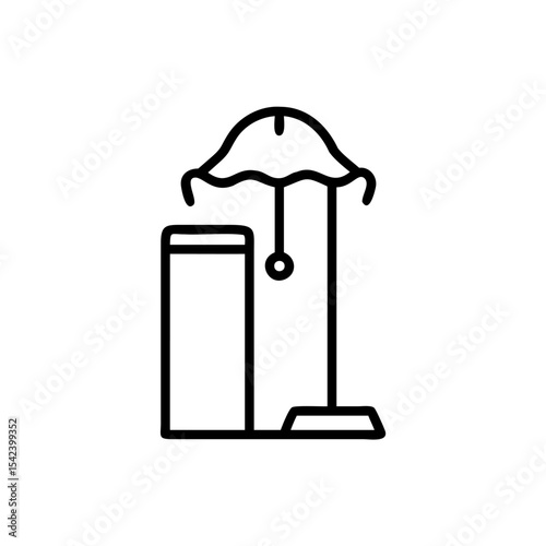 Line Art Illustration of a Bell Shaped Rain Gauge with a Rectangular Container and a Hanging Bob