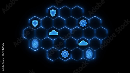 Abstract neon Hud knowledge ability business Glowing neon line of  icons concept , and technology concept. abstract cloud icon neon line. Glowing Neon cloud Icon and global connection icon 