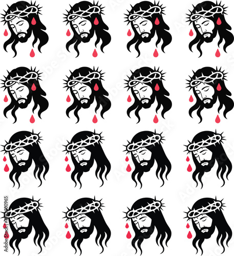 Christian Religion Line Icons – Cross, Bible, Church, Prayer Vector Set,  Good Friday Cross Silhouette with Sunburst and Draped Cloth Vector Illustration 