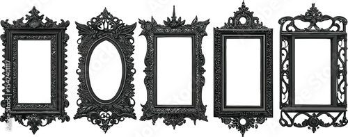 Five ornate antique picture frames silhouette.