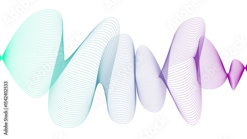 	
Vector curvy abstract line art wavy flowing dynamic blue white background in concept music or sound, wave, wind, information flow	
