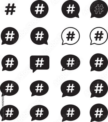 Collection of Hashtag Icons Featuring Punctuation Marks for Social Media and Online Communication Purposes in Various Creative Styles