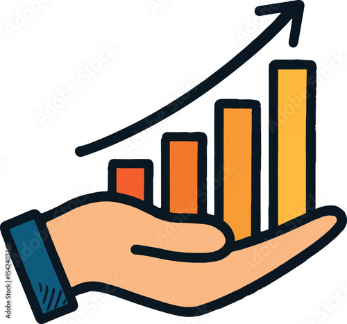 Hand Holding Progress Chart with Upward Arrow, Growth and Success Visualization, Encouraging Business Development and Positive Investment