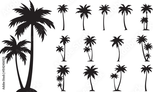 Island Getaway Essentials Colorful Summer Beach , coconut tree Silhouette Designs