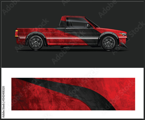 Red and Black Custom Pickup Truck Wrap Design