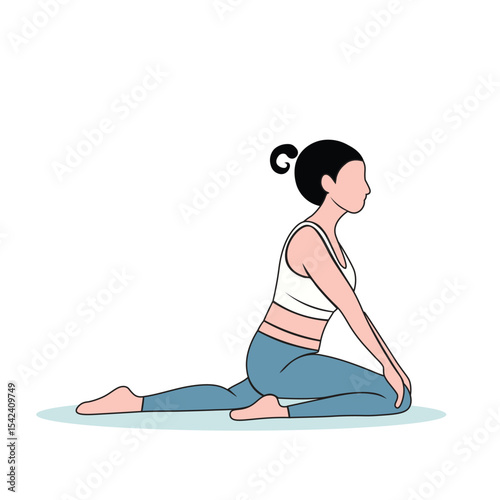Woman Doing Pigeon Pose in Yoga - Flat Vector Illustration for Wellness and Flexibility