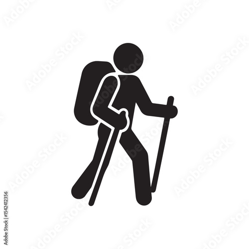 Silhouette Hiker with Backpack and Trekking Poles Exploring Nature and Embracing the Freedom of the Outdoors Adventure