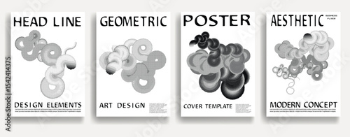 Modern posters . Vector design composition with various geometric shapes . Abstract contemporary art . Vector art ideal for media, ads, covers, brochures, banners. Black and white.
