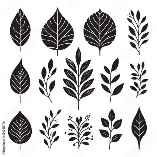 Minimalist Leaf Silhouette Vector Set - Black and White Foliage Icons