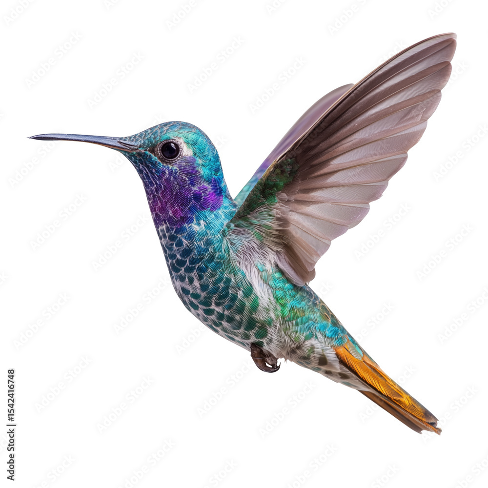 Fototapeta premium Beautiful Hummingbird in its natural habitat, poised gracefully near a blossoming flower. Ideal for nature photography and studies.