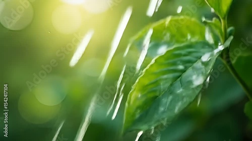 Fresh green grass with dew drops in a natural garden environment