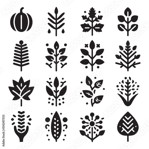 Minimalist Seasonal Plant Icon Pack Vector - Nature and Garden Silhouettes