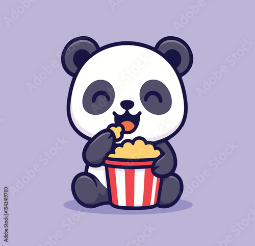 Cute panda eating popcorn cartoon vector icon illustration animal snack food icon isolated flat