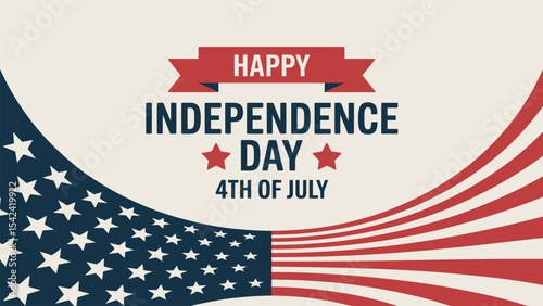 happy independence day 4th of july celebration banner with american flag design, patriotic colors, stars, stripes, and festive typography