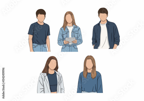 Flat Illustration Group of Diverse Young Adult People Standing Together