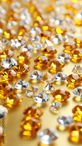 Luxury Diamonds: Vertical Video of Gold & White Gems Sparkling, Symbolizing Wealth & Investment. High Jewelry Animation for Stories. 4K.