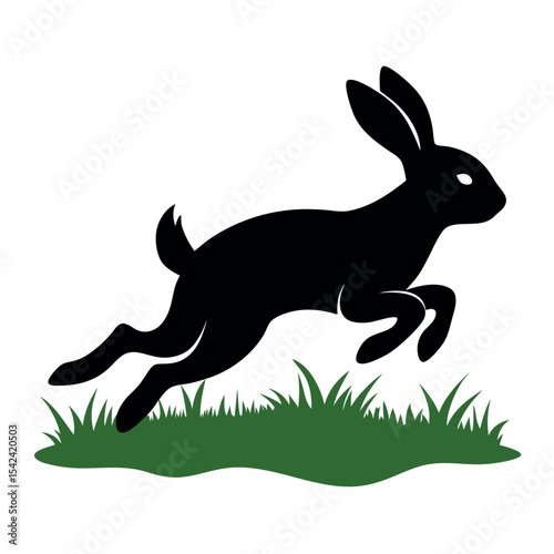 Hare Leaping Across the Grass Silhouette on White