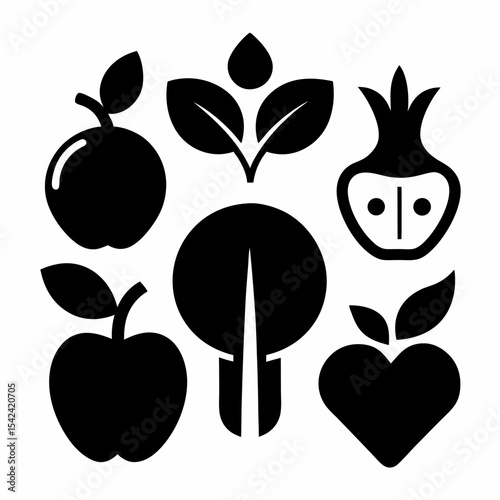 Healthy Organic Food Icon Set Silhouette on White