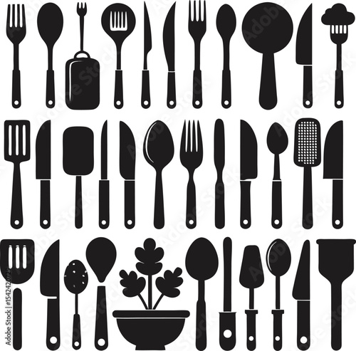 Flatware Icon Collection Black Vector Silhouette