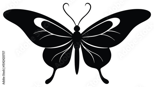 Long Tail Butterfly Silhouette Vector Icon on White
