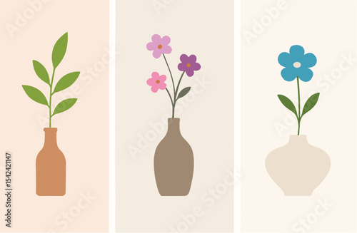  Minimalist flower vase illustration, calm and relaxing design, flat design floral decor
