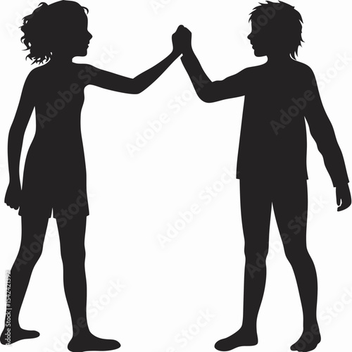 Silhouette of two friends fist bumping
