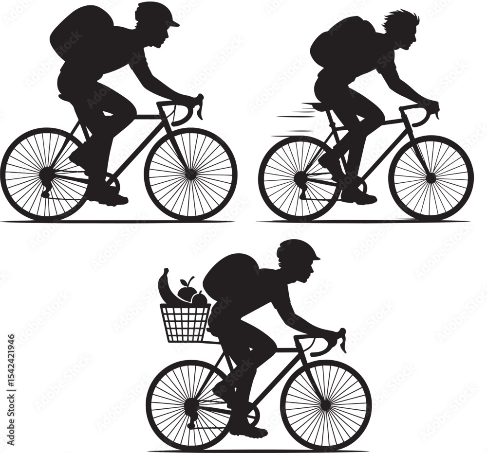 Obraz premium Silhouette of Cyclist in Motion with Backpack – Urban Commute and Active Lifestyle