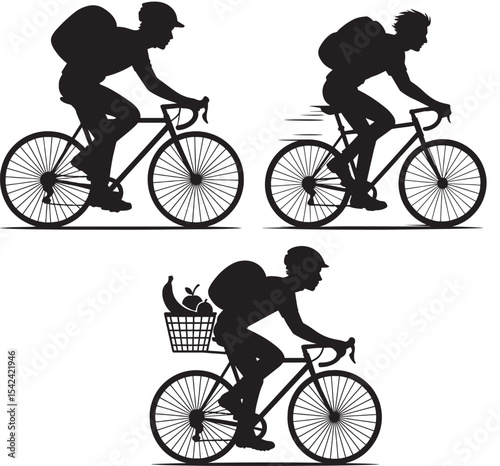 Silhouette of Cyclist in Motion with Backpack – Urban Commute and Active Lifestyle

