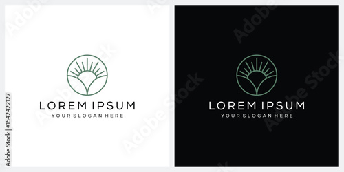 simple sunlight and leaf nature logo design vector template