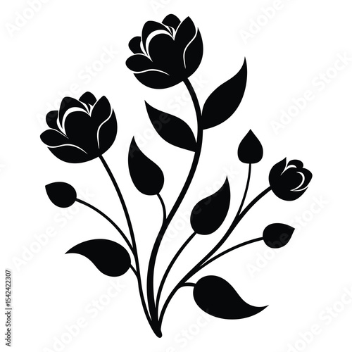 Elegant Black and White Floral Silhouette Illustration